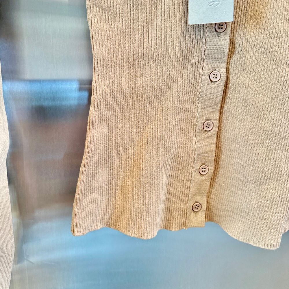 NWT Staud Craftsman Sweater Camel Tan Beige Off Shoulder camel Carmel button up - Picture 7 of 15